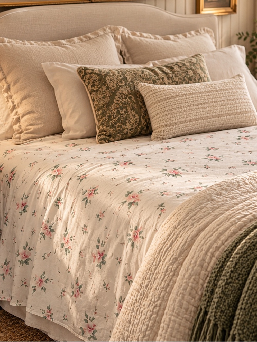 Queen Floral Sheet – Vintage Style Pink Rose Cottagecore Shabby Chic Bedding